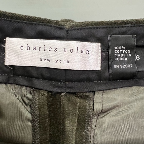 Charles Nolan Olive Green Velvet Pants Size 6 New York Designer Academia Soft - Picture 3 of 15